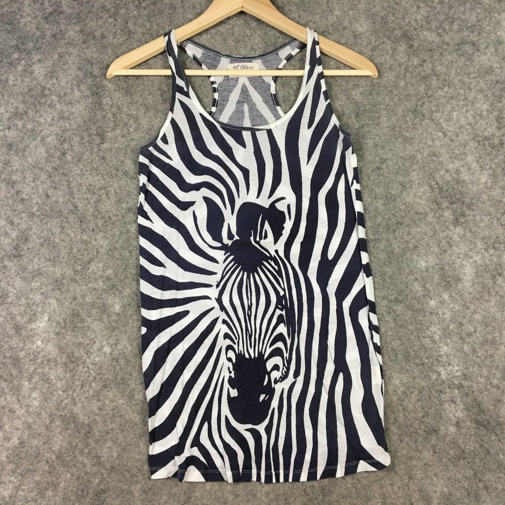 Torn by Ronny Kobo Tank Top XS Zebra Print Allover Hidden Scoop Neck Racerback